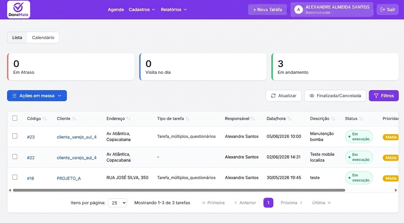 DoneMate: Agenda de tarefas com lista e métricas em tempo real